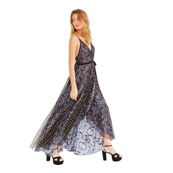 Ecote Womens Paisley Wrap Maxi Dress XS Black Stunning Cocktail Party Sleeveless - Picture 2 of 14